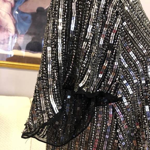 Parker Gunmetal high low silver sequin silk blouse size small new! - Picture 4 of 6